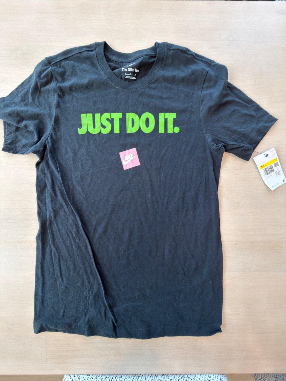 Nike Men’s Black Short Sleeve Tee with Bright Green 'JUST DO IT.' Print - Small